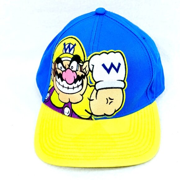 Super Mario Wario Snapback Hat Blue & Yellow Adjustable Flat Bill - Picture 7 of 10